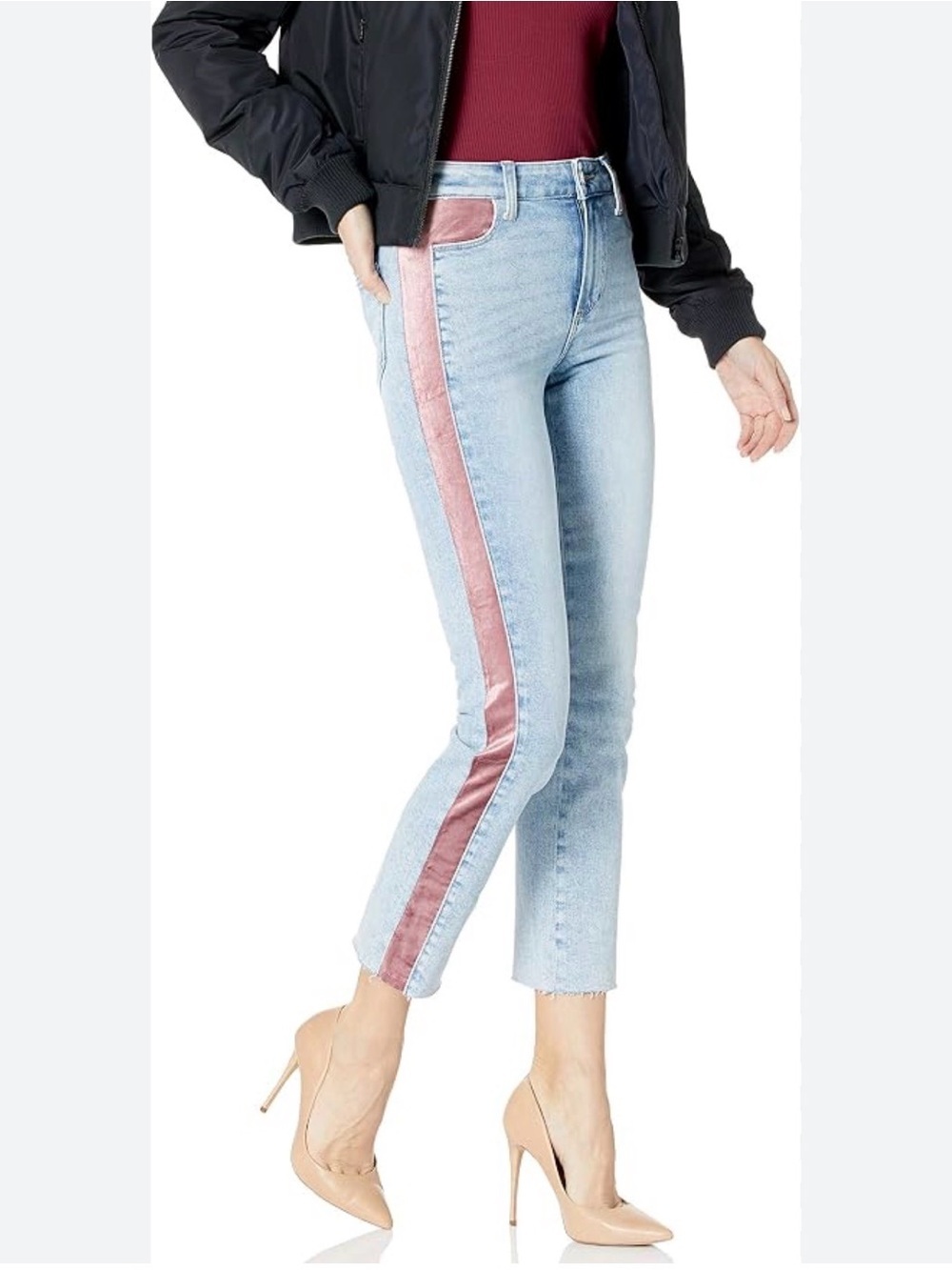Paige Cindy Raw-hem Jeans W/ Velvet Insets In Indigo Rose Sz 26
